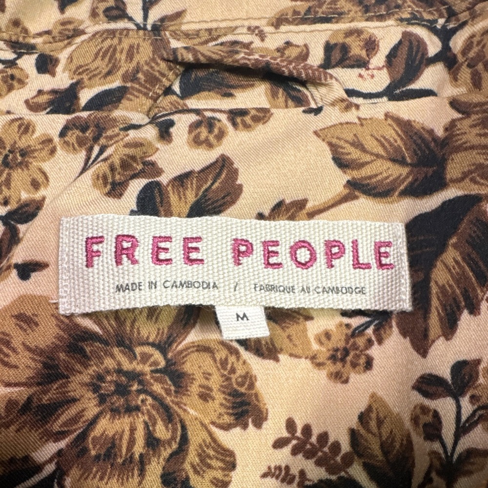 Free People Women's Floral Cropped Blazer Jacket Brown Beige Button Front Size M - Picture 3 of 9
